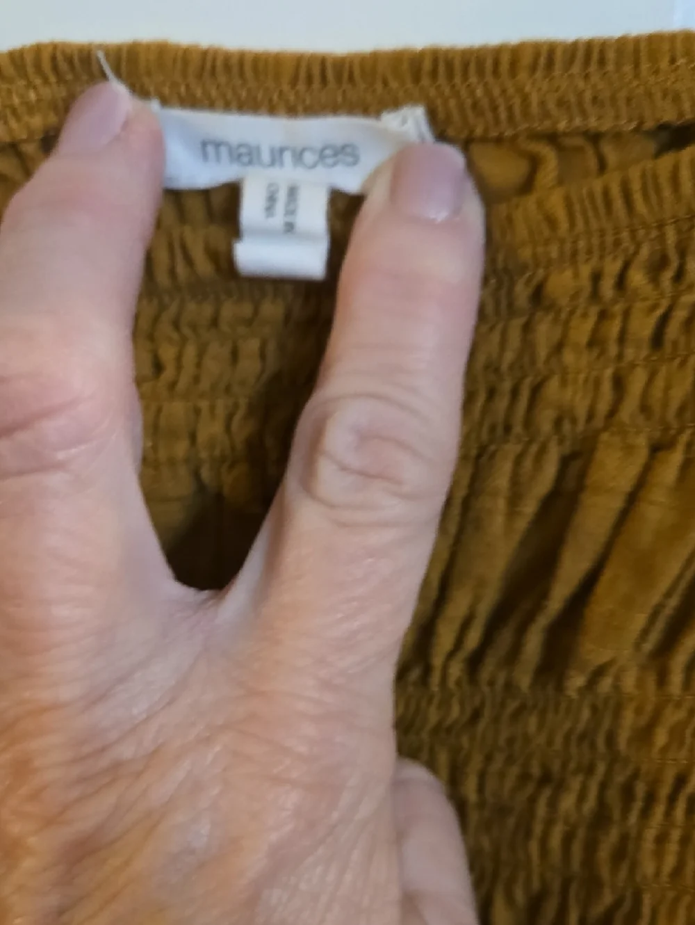 Maurices mustard smocked peplum top with puff sleeves - Picture 2 of 5